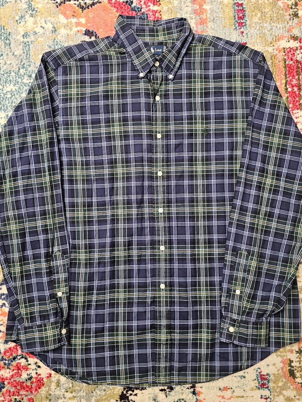 RALPH LAUREN Classic Fit Mens XL L/S Cotton Multicolor Plaid Casual Dress Shirt